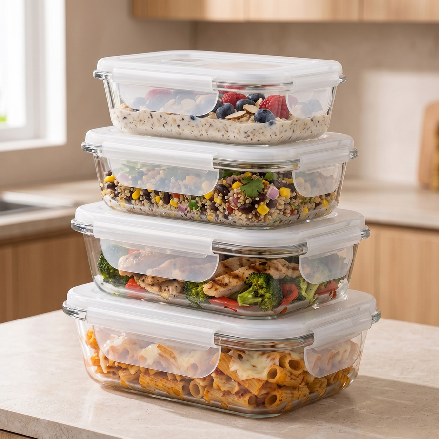 Zeno 4 Pack Multisize Glass Containers with Lids