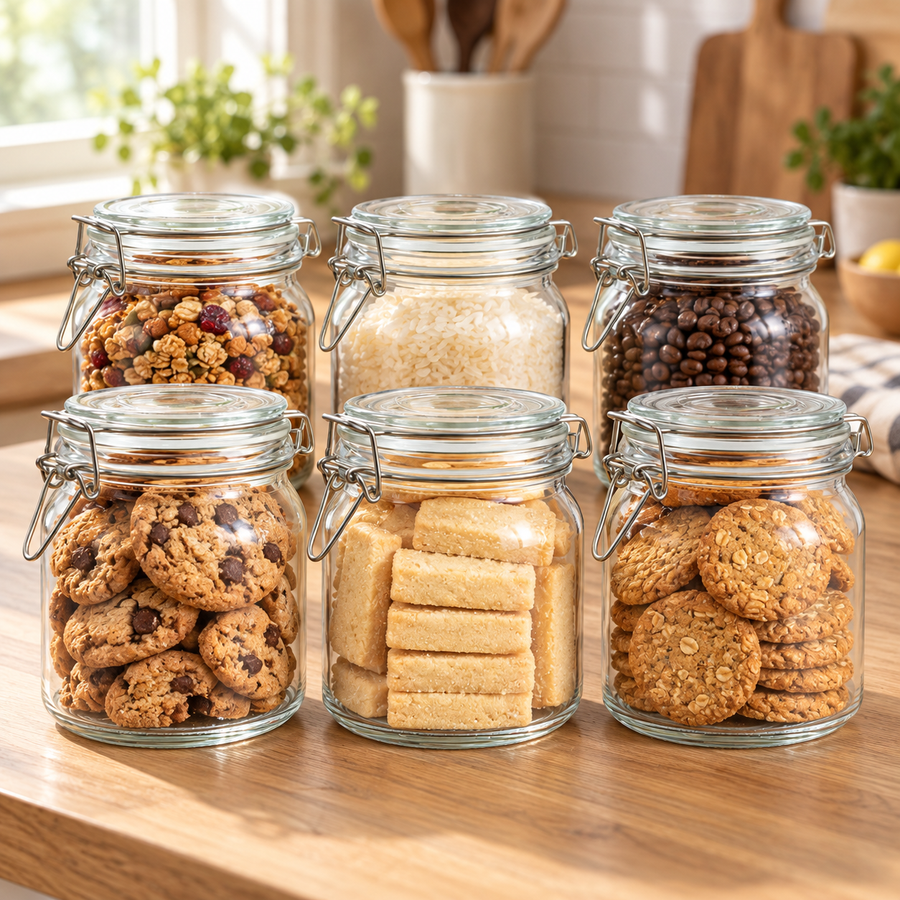 Zeno 6 Pack 1000ml Clip Top Glass Jars