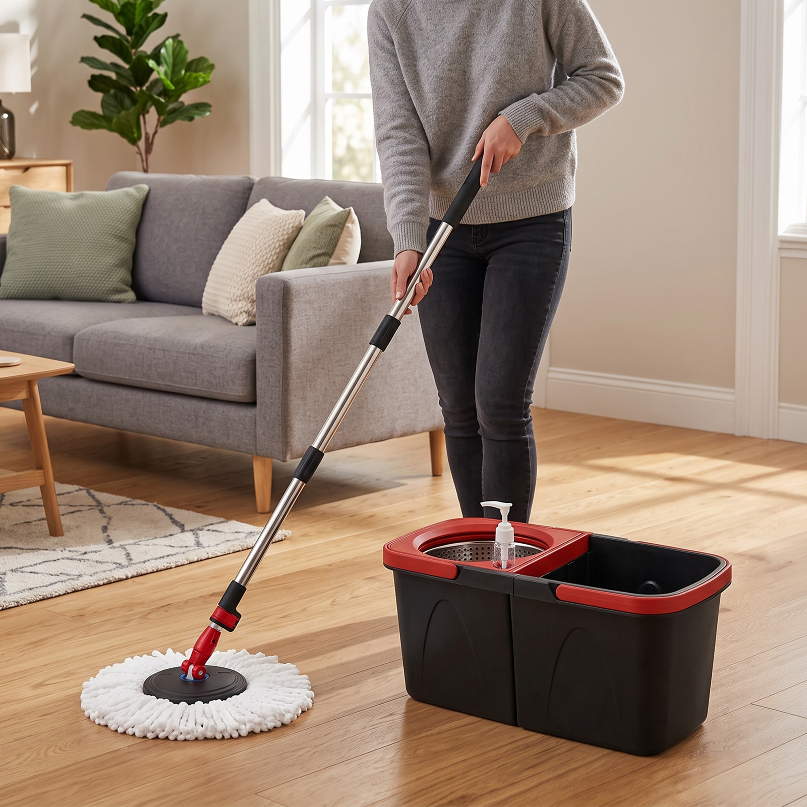 Zeno Black & Red Spin Mop and Bucket Set