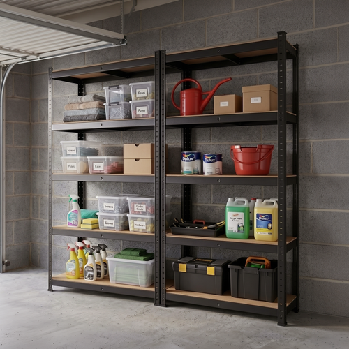 Zeno Set of 2 Black Large 5 Tier Garage Shelving Units