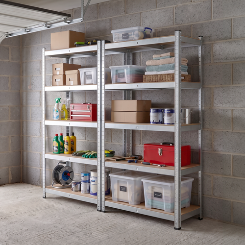 Zeno Set of 2 Silver Large 5 Tier Garage Shelving Units