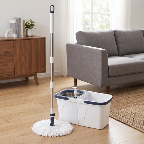 Zeno White & Blue Spin Mop and Bucket Set