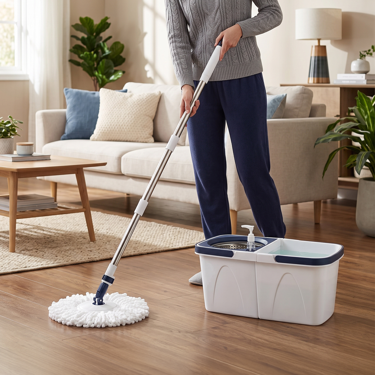Zeno White & Blue Spin Mop and Bucket Set